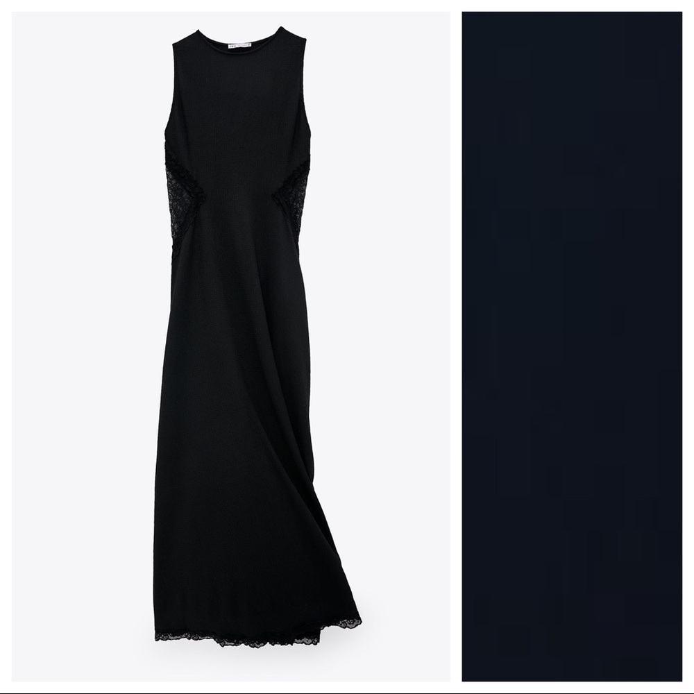 NWT. Zara Black Combination Lace Maxi Dress. Size S. - Picture 7 of 11